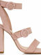 Sante Suede Women's Sandals with Ankle Strap Pink with Chunky High Heel