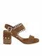 Alpe Suede Women's Sandals Tabac Brown with Chunky High Heel