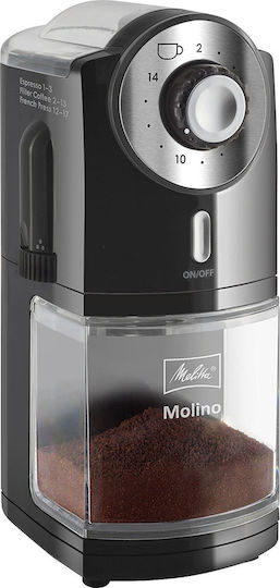 Melitta Molino 1019-02 Elektrischer Kaffeemühle 100W mit einer Kapazität von 200gr und 17 Mahlstufen Schwarz