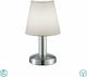 Trio Lighting Mats Metall Tischlampe für Fassung E14 mit Weiß Schirm und Silber Basis