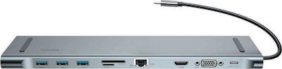 Baseus Enjoyment Series USB-C Docking Station με HDMI 4K PD Ethernet και συνδεση 2 Οθονών Ασημί