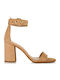 Sante Suede Women's Sandals with Ankle Strap Tabac Brown with Chunky High Heel