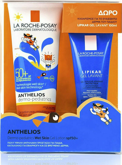 La Roche Posay Waterproof Детско слънцезащитно комплект Емулсия Anthelios Dermo-Pediatrics за лице и тяло 350мл & Lipikar Gel Lavant 100ml