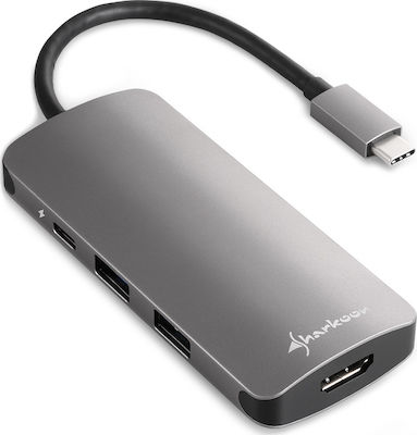 Sharkoon USB-C Docking Station με HDMI 4K PD Γκρι (4044951026715)