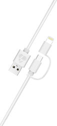 Powertech Regular USB to Lightning / micro USB 1m 2.4A Cable White (PT-707)