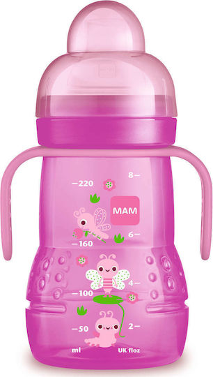 Mam Trainer Educational Sippy Cup Plastic with Handles Pink Pink Butterfly for 6m+m+ 220ml