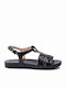 Caprice Leather Women's Flat Sandals Anatomic with Strap in Black Color