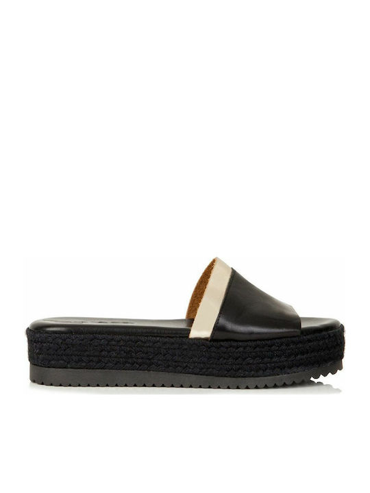 Sante Leather Women's Flat Sandals Flatforms In Black Colour 96441-01