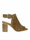 Alpe Suede Women's Sandals Tabac Brown with Chunky High Heel