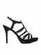 Menbur Platform Fabric Women's Sandals Begonia Black with Thin High Heel