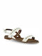 Parex Leather Women's Flat Sandals with Strap in White Color