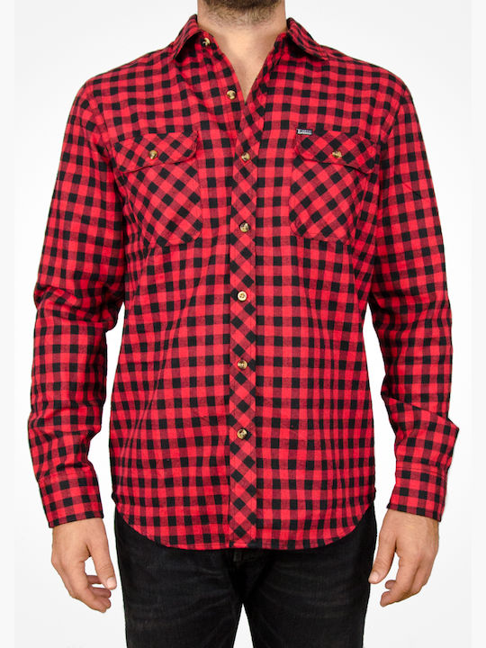 Emerson Men's Shirt Long Sleeve Cotton Checked Red