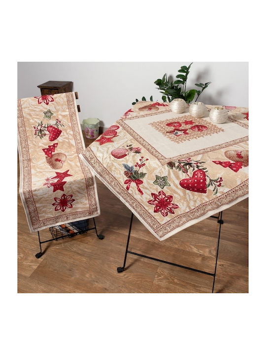 Silk Fashion Tablecloth with Embroidery Set Mountain Red 140x140cm