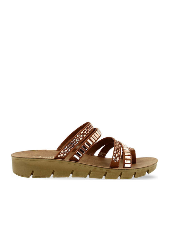Parex Leather Women's Flat Sandals Anatomic In Brown Colour