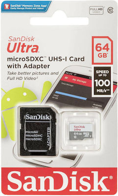 Sandisk Ultra microSDXC 64GB Klasse 10 UHS-I mit Adapter