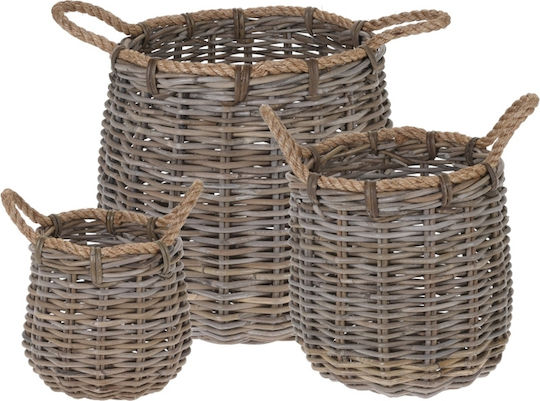 Zaros Set Decorative Baskets Wicker Beige 46x46x40cm 3 Pieces
