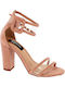 IQ Shoes Suede Women's Sandals Transparent 1A18257 with Ankle Strap Pink with Chunky High Heel