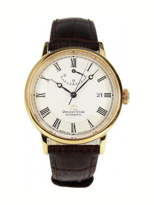 Orient Elegant Classic Ανδρικό Ρολόι 38.7mm Αυτόματο με Καφέ Δερμάτινο Λουράκι