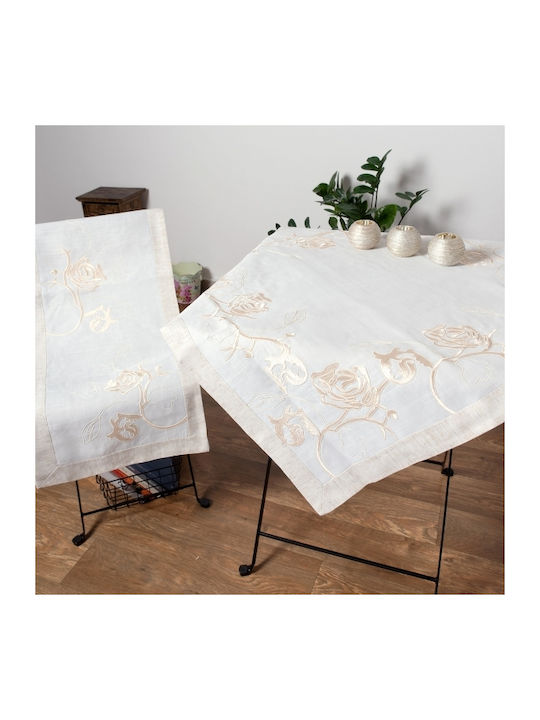 Silk Fashion Runner with Embroidery Set SD001 Beige 45x170cm