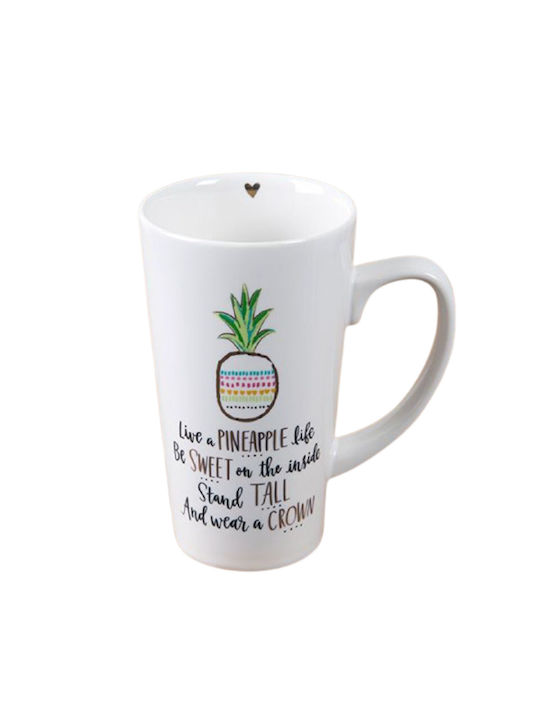 Natural Life Latte Pineapple Ceramic Cup White 50672