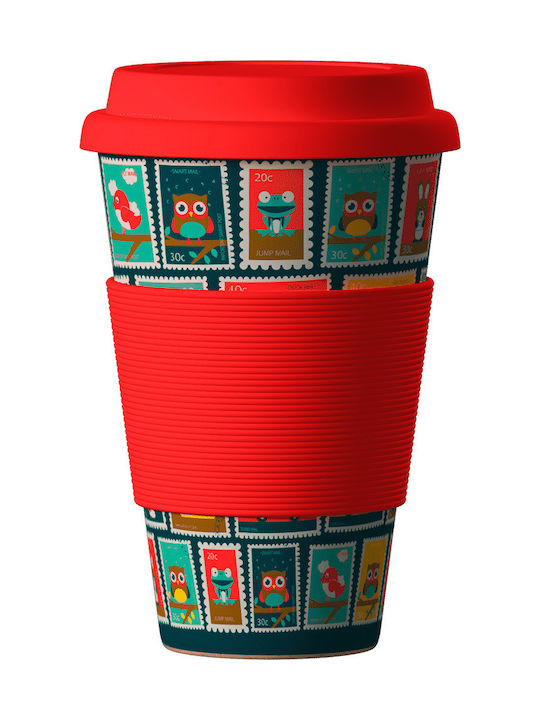 Balev Bio Stamps Bamboo Cup with Lid Red 400ml