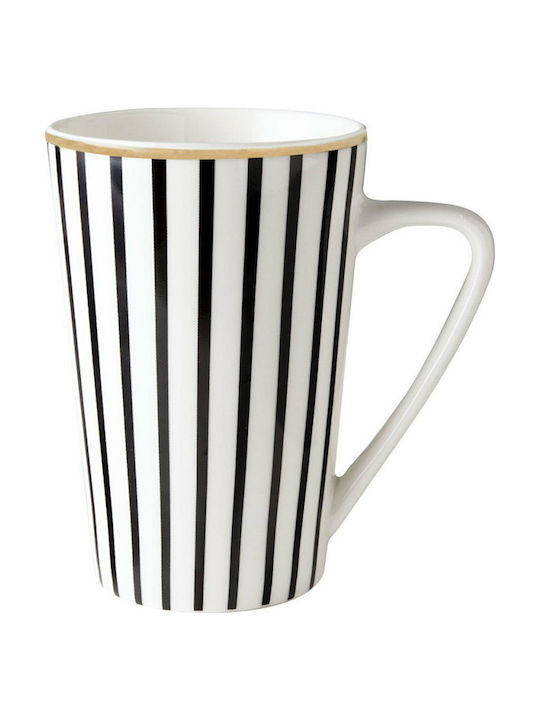 Dutch Rose Black & White XL Stripe Gold 430ml Tasse aus Porzellan Weiß 430ml 176547 1Stück