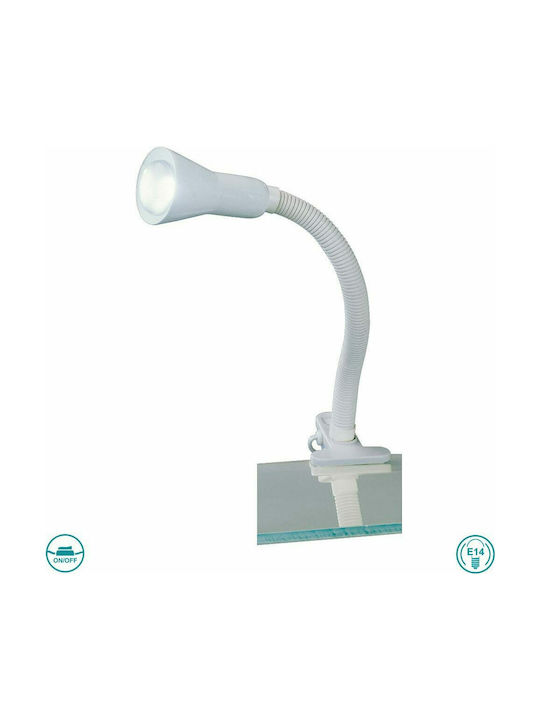 Trio Lighting Flexo Bürobeleuchtung mit flexiblem Arm für E14 Lampen und Clip in Weiß Farbe