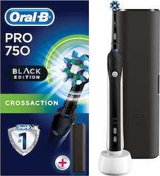 Oral-B Pro 750 CrossAction Black Edition Periuță de dinți electrică cu cronometru și husă de călătorie