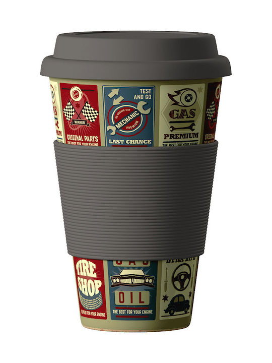 Balev Bio Cars Bamboo Cup with Lid Gray 400ml