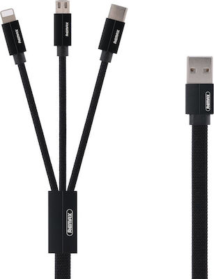 Remax Kerolla RC-094th Braided USB to micro USB / Type-C / Lightning Cable 2.4A Μαύρο 1m