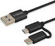 Savio Braided USB to Type-C / micro USB Cable 2.1A Μαύρο 1m (CL-128)