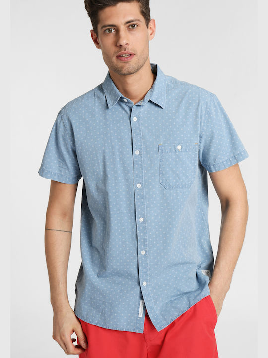 Funky Buddha Men's Shirt Short Sleeve Cotton Polka Dot Light Blue FBM005-015-05-SKY-BLUE-MEL