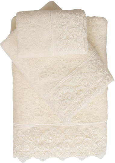 Viopros No 5 Bridal Towel with Lace Ecru 50x100 cm
