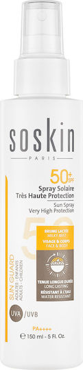 Soskin Sun Guard Milky Αδιάβροχο Αντηλιακό Mist Προσώπου & Σώματος SPF50 150ml
