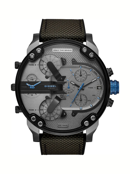 Diesel Mr Daddy II Ανδρικό Ρολόι 57mm Χρονογράφος Μπαταρίας με Μαύρο Υφασμάτινο Λουράκι
