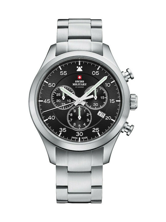 Swiss Military by Chrono Мъжки часовник 43мм Хронограф На батерия с Сребърен Метална гривна
