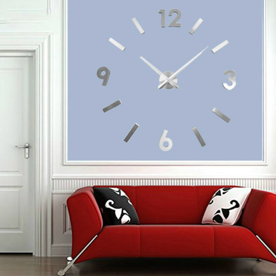 Modern Large 3D Wall (Размер на цифрите 12cm) 3D Стенен часовник Лепенка Пластмаса Сребрист