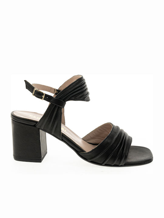 Paola Ferri Leather Women's Sandals Black with Chunky Medium Heel