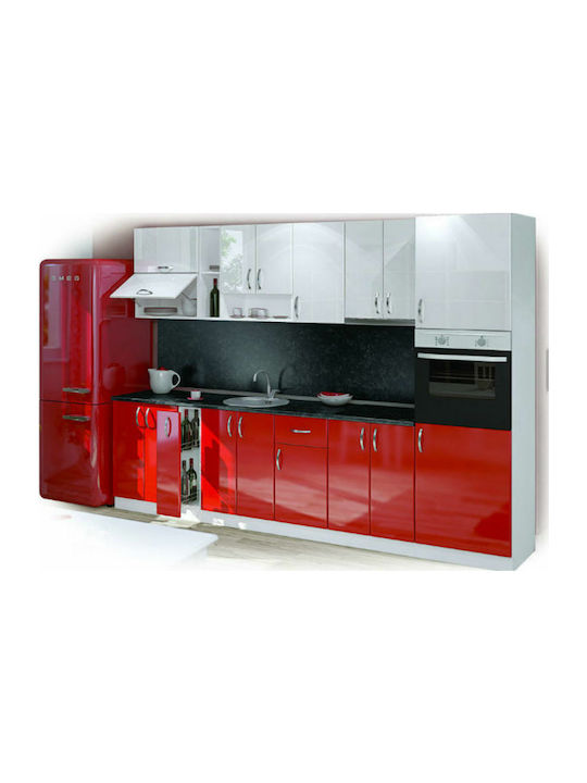Σετ Ντουλάπια Κουζίνας Κρεμαστά & Δαπέδου Luxury 300 300x58x217cm Κόκκινο - Λευκό