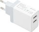 Platinet Φορτιστής με 2 Θύρες USB-A και Καλώδιο micro USB Λευκός (PLCU2W)