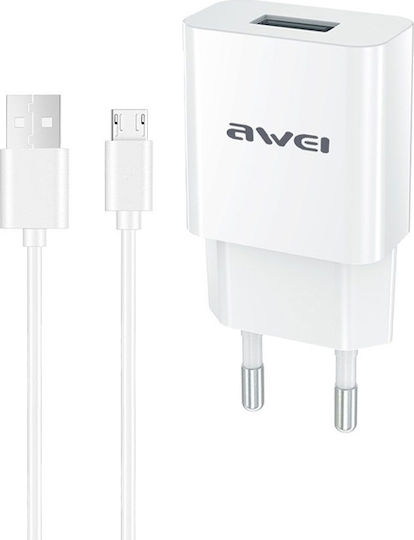 Awei Ladegerät mit USB-A Anschluss und Kabel Micro-USB Weißs (C-831)