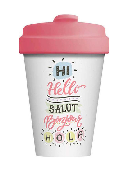 Chic Mic Hello Hello Κούπα Μπαμπού με Καπάκι Λευκή 400ml