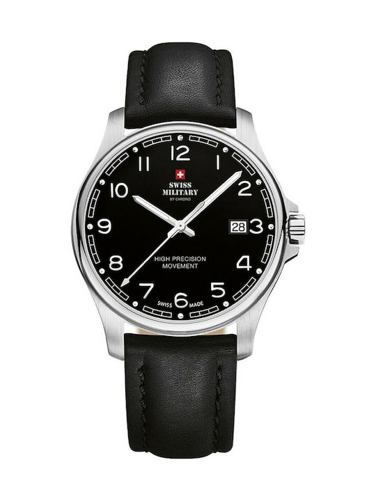 Swiss Military by Chrono Watch Battery with Black Leather Strap