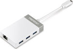 Trendnet TUC-ETGH3 USB 3.0 3 Port Hub with USB-C / Ethernet Connection White (TUC-ETGH3)