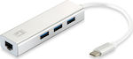 Level One USB 3.0 Hub 4 Anschlüsse mit USB-C / Ethernet Verbindung Silber (USB-0504)