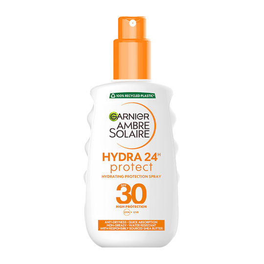 Garnier Ambre Solaire Protection 24h Hydration Αδιάβροχη Αντηλιακή Λοσιόν Σώματος SPF30 σε Spray 200ml