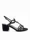 Exe Women's Sandals with Strass Black with Chunky Medium Heel