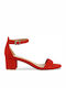 Leder Damen Sandalen Anatomisch mit Chunky mittlerem Absatz in Rot Farbe