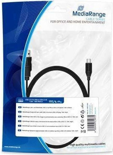 MediaRange Regular USB 2.0 to micro USB Cable Μαύρο 1.8m (MRCS184)