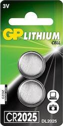 GP Batteries Lithium Cell Μπαταρίες CR2025 3V 2τμχ